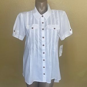 NWT HANNAH Short Sleeve Wms White Shirt - L